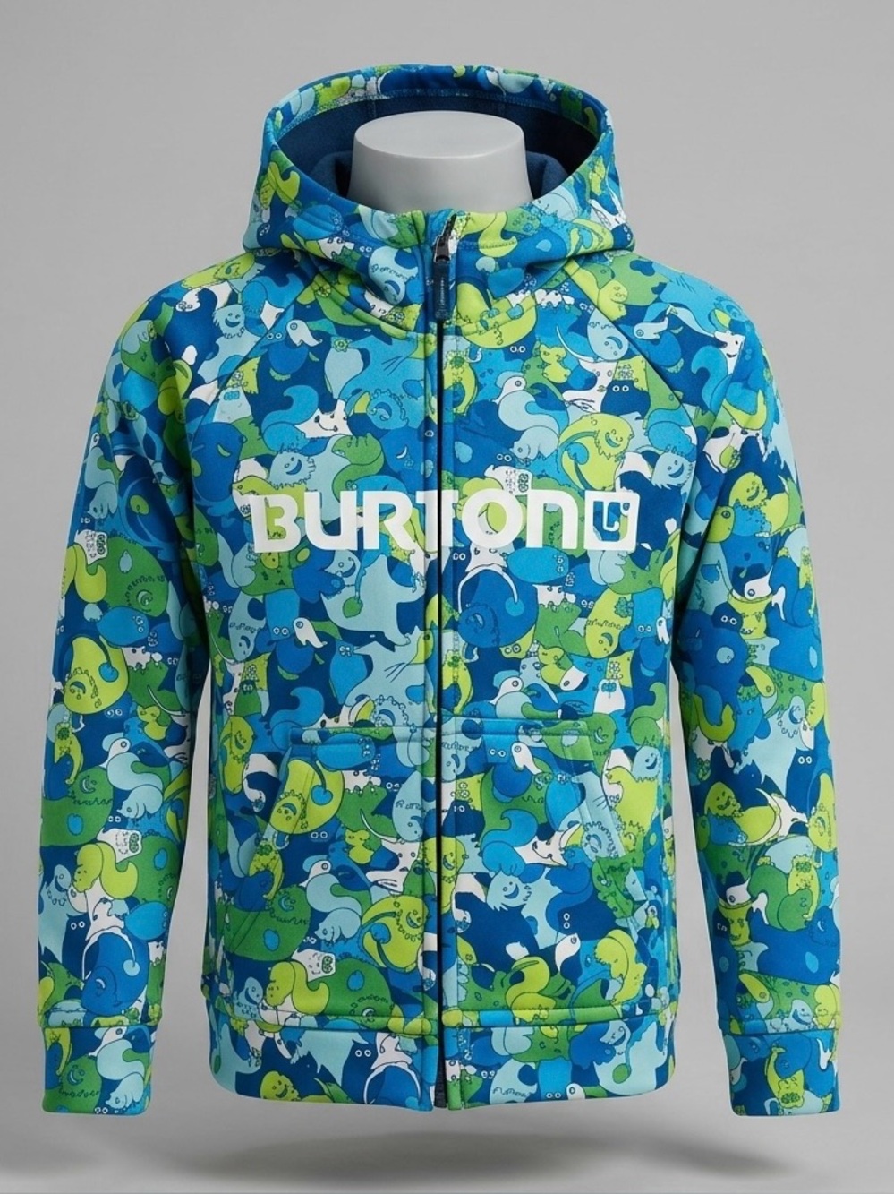 Burton Boys Blue & Green Dryride Zip Monster Sasquatch Quick-dry Hoodie size 4T